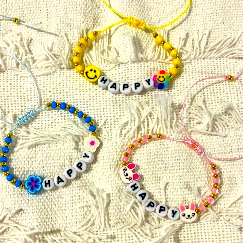New Super Cute Kids or Adult Boho Happy Bracelet Blue